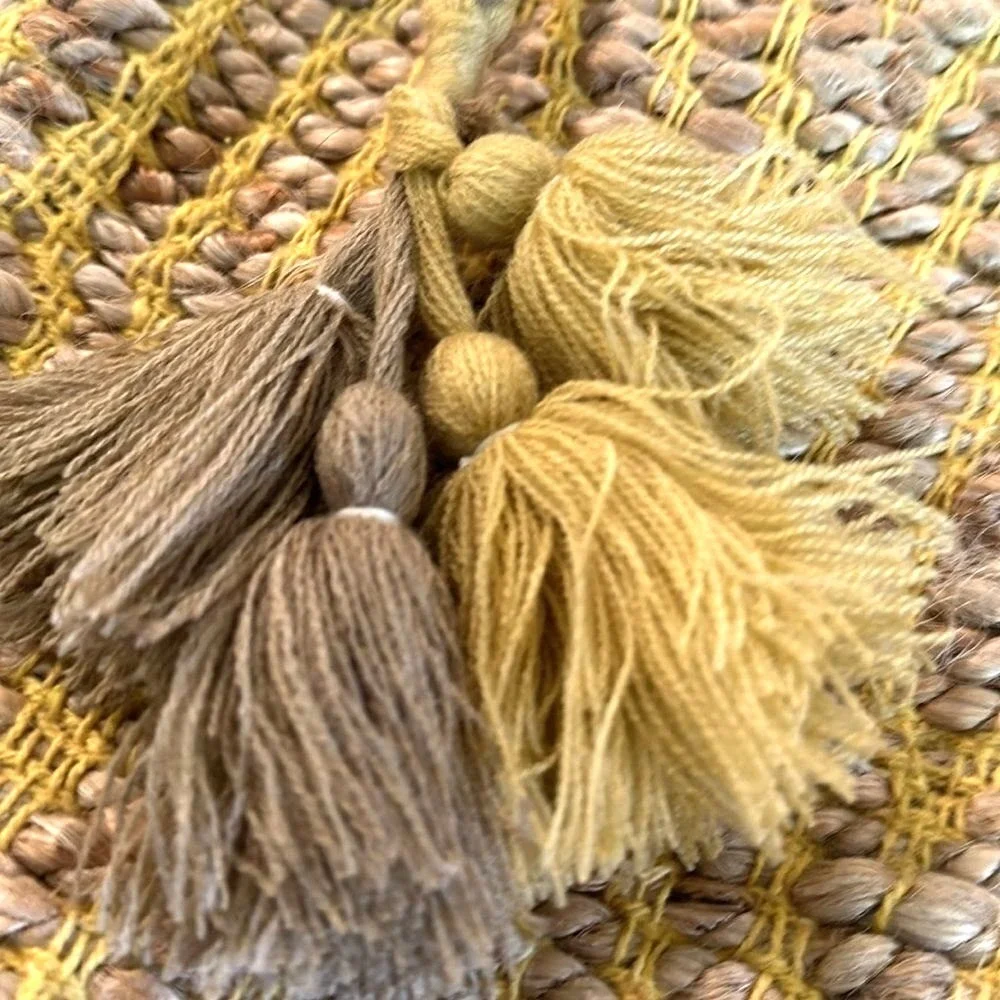 Chloe & Lex Tote Bag Women's‎ Large Yellow Woven Straw Tassel Boho Beach Coastal